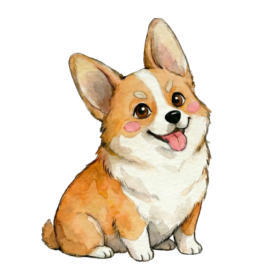 A cheerful corgi peeking over the family shelf